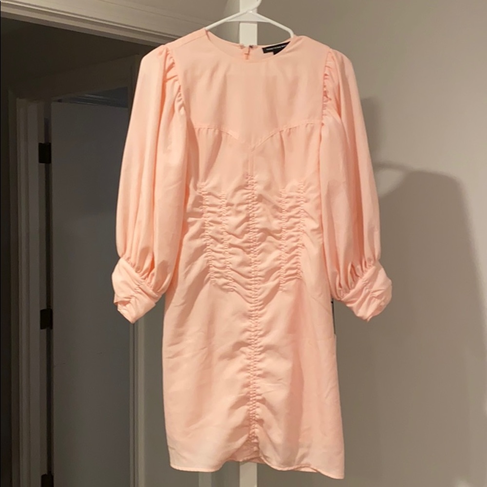 Something Navy Peach Puff Puff-Sleeve Mini Dress